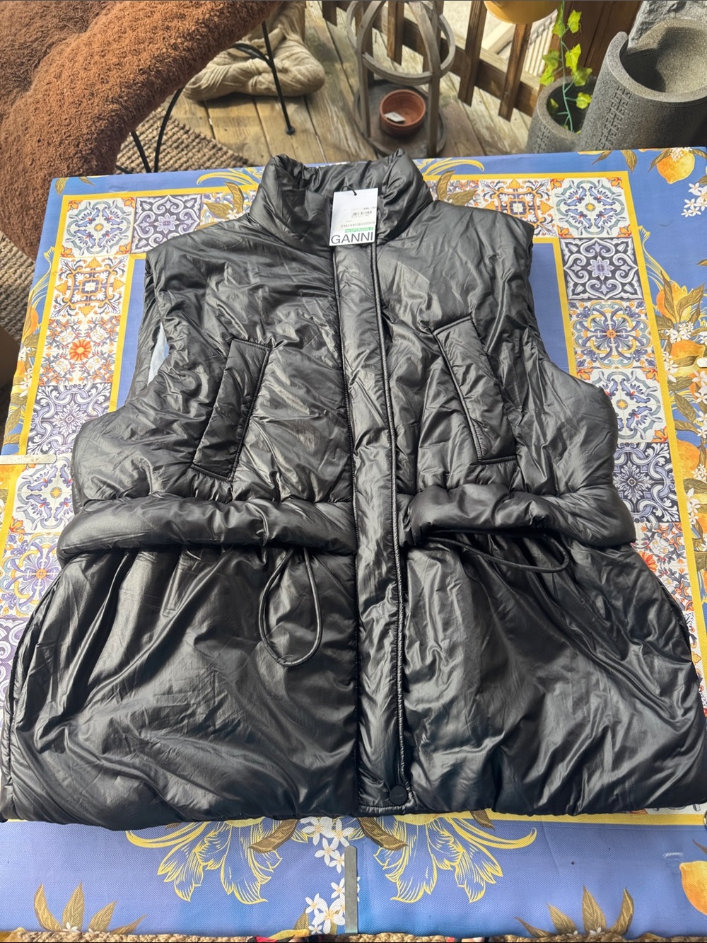 Ganni Black Quilted Puffer Vest with High Collar fits big , never used it to big